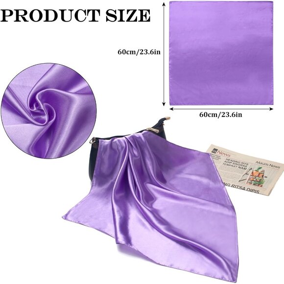 Women's Purple 1 Silk Feeling Scarf 23.6'' Square Satin Scarf Neck Head Bandana - Picture 3 of 7